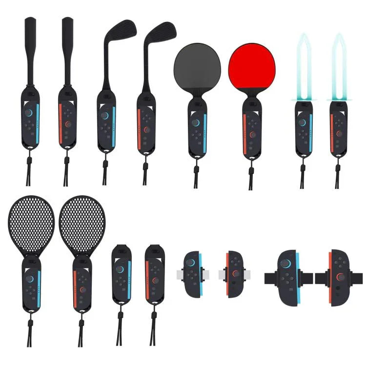 Kit de Desporto de Movimento 16 em 1 KJH para Nintendo Switch 2 Joy-Con com Pegas Destacáveis com Raquete de Ténis, Taco de Golfe, Taco de Basebol