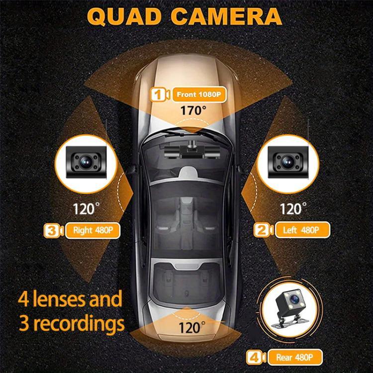 Gravador de Condução com Monitorização de Estacionamento por Infravermelhos de Alta Definição 1080P, 3 Lentes, 4 Lentes, 4 Lentes + 32G