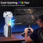 Estação de Carregamento 2 em 1 com Ventoinha de Arrefecimento e Iluminação RGB para Comando PS5 Slim