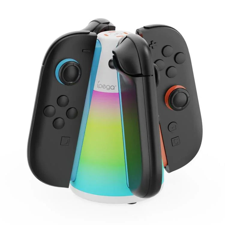 Base de Carregamento 4 em 1 ipega para Comandos Joy-Con do Nintendo Switch 2, Estação de Carregamento Quádrupla com Luz RGB