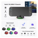 Dock de TV 4K 60Hz JYS 5 em 1 HUB para Nintendo Switch 2 com Porta Ethernet Gigabit e Iluminação Ambiente RGB, JYS