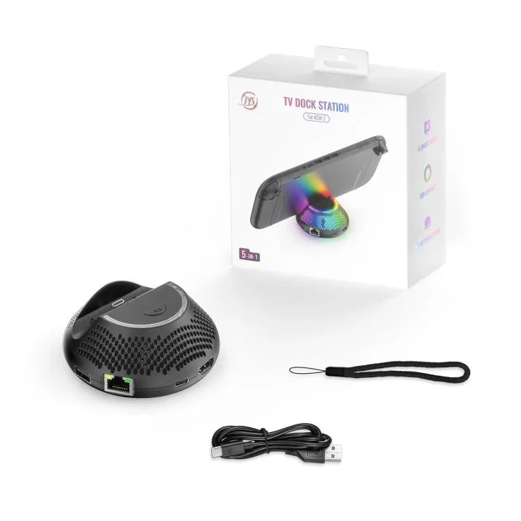 Dock de TV 4K 60Hz JYS 5 em 1 HUB para Nintendo Switch 2 com Porta Ethernet Gigabit e Iluminação Ambiente RGB, JYS
