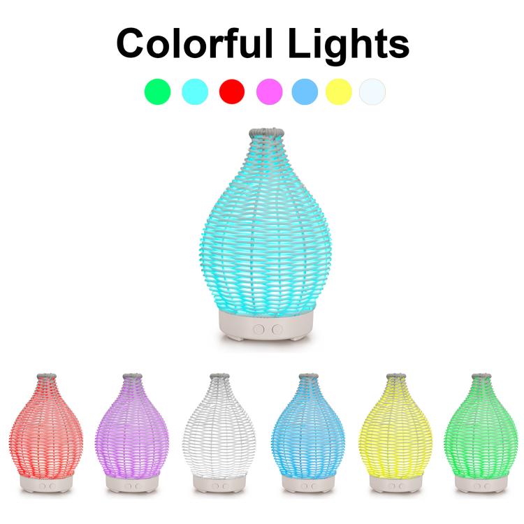 Humidificador Ultrassónico de Vime Oco 100ML e Difusor de Aromaterapia com Luzes LED de 7 Cores, USB 5V, Ficha EU 24V