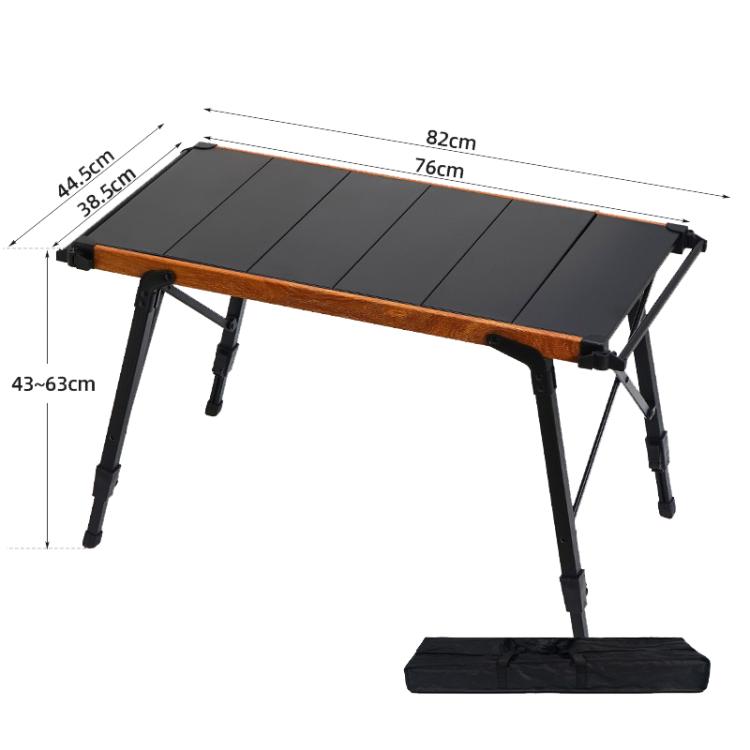 Mesa Dobrável para Camping ao Ar Livre CLS, Mesa de Alumínio para Rolo de Ovos, Modelos 8245 com 6 Pratos, 9545 Dobrável com 7 Pratos, 8744 Preto, 8744 Grão de Madeira, 8744 Preto + 4 Ganchos PU, 8744 Grão de Madeira + 4 Ganchos PU