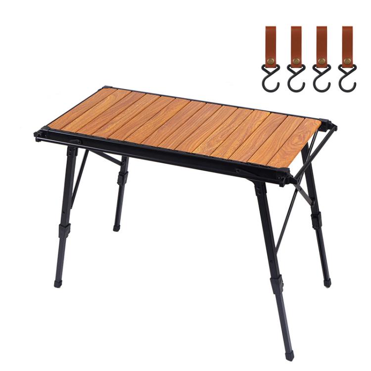 Mesa Dobrável para Camping ao Ar Livre CLS, Mesa de Alumínio para Rolo de Ovos, Modelos 8245 com 6 Pratos, 9545 Dobrável com 7 Pratos, 8744 Preto, 8744 Grão de Madeira, 8744 Preto + 4 Ganchos PU, 8744 Grão de Madeira + 4 Ganchos PU