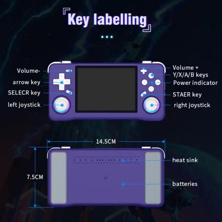 XF35H Consola de Jogo Retro Portátil de 3,5 Polegadas com Sistema Linux e Luz RGB, Jogador de Vídeo Portátil, 64G, 128G