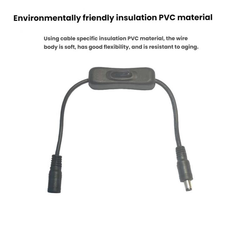 2pcs 5.5x2.1mm Male Female Connection Cable DC Switch Cable 304 Switch Power Cable, Key switch(Black)