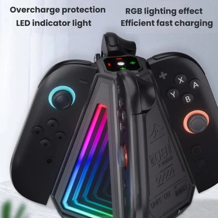 Para Nintendo Switch 2 Controladores Joy-Con Base de Carregamento Triangular 4 em 1 com Luz RGB, S219