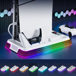 Base de Arrefecimento Multifuncional para PS5 Pro / PS5 Slim / PS5 com Dupla Alça e Dock de Carregamento, YH66S Estilo Piano com Luz Colorida Branca, YH66S Estilo Piano com Luz Colorida Preta, YH66 Branco, YH66 Preto Branco, YH66 Preto