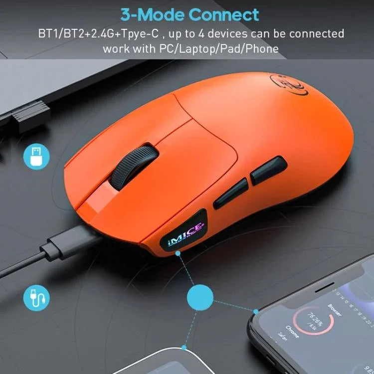 Rato Gaming Recarregável Tri-Mode Sem Fios iMICE G900 6 Teclas 12800DPI