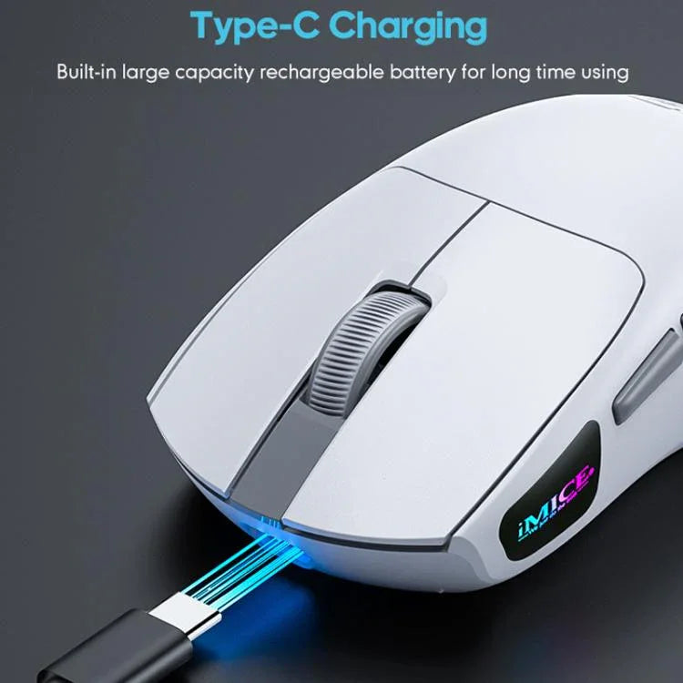 Rato Gaming Recarregável Tri-Mode Sem Fios iMICE G900 6 Teclas 12800DPI