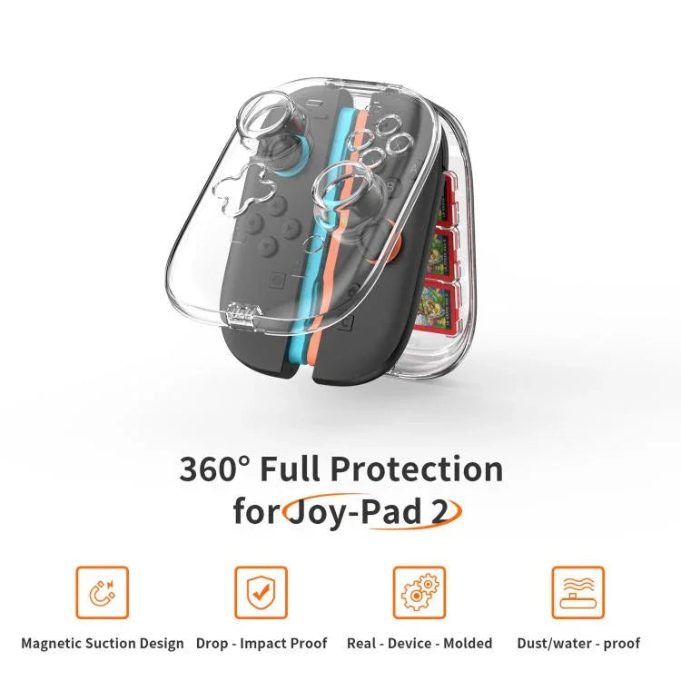 Capa Rígida Transparente para Comandos Joy-Con do Nintendo Switch 2 com 6 Slots para Cartões de Jogo