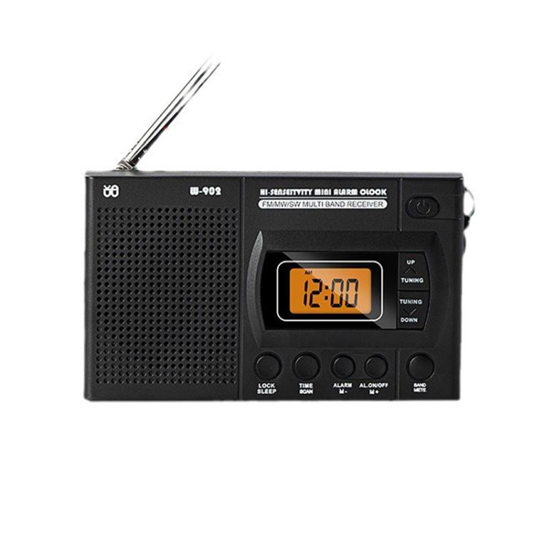 Rádio Portátil FM/AM/SW de Banda Completa com Relógio LCD Controlado, Para UE, Para EUA