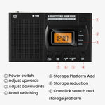Rádio Portátil FM/AM/SW de Banda Completa com Relógio LCD Controlado, Para UE, Para EUA