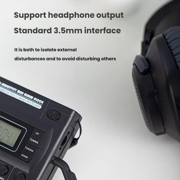 Rádio Portátil FM/AM/SW de Banda Completa com Relógio LCD Controlado, Para UE, Para EUA
