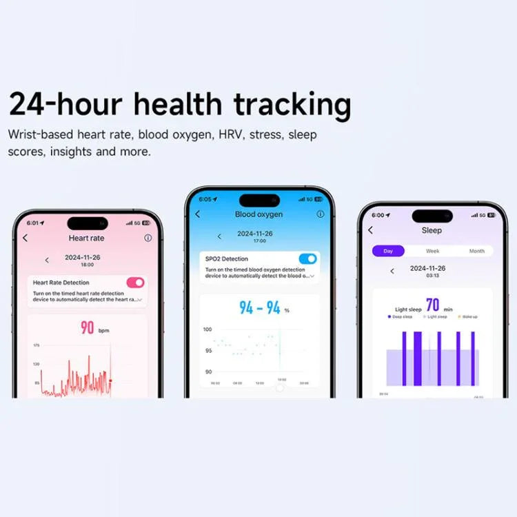 Pulseira de Saúde com Duplo PD Monitorização em Tempo Real de Frequência Cardíaca, Oxigénio no Sangue, Sono e Exercício