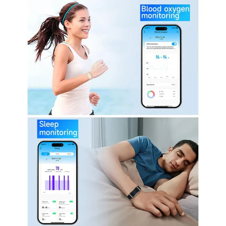 Pulseira de Saúde com Duplo PD Monitorização em Tempo Real de Frequência Cardíaca, Oxigénio no Sangue, Sono e Exercício