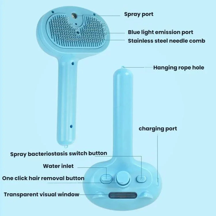 Pet Blue Light Antibacterial Spray Massage Knot Comb