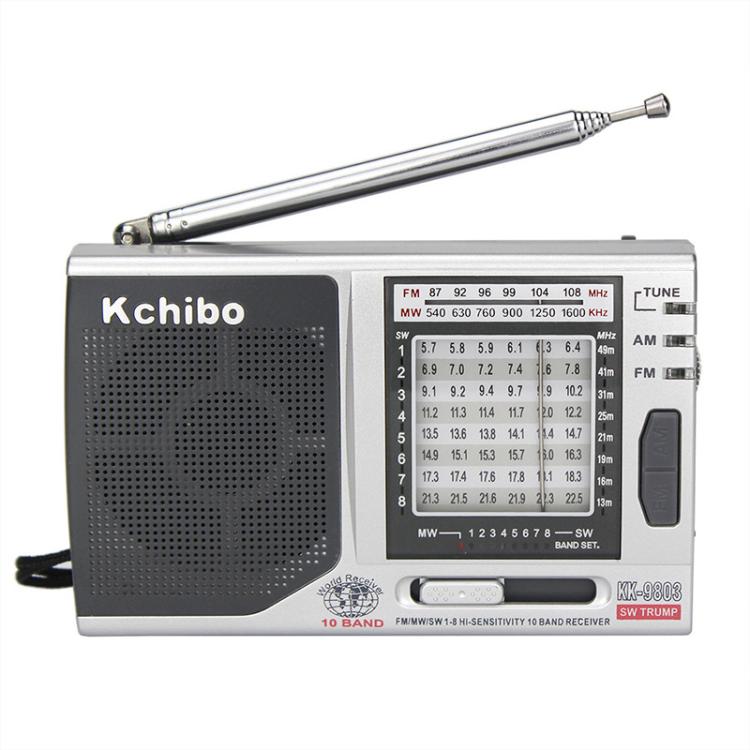 Rádio Portátil Kchibo 10 Bandas AM/FM/SW com Altifalante de Alta Fidelidade Receptor Compacto Multibanda Mini, KK-9803