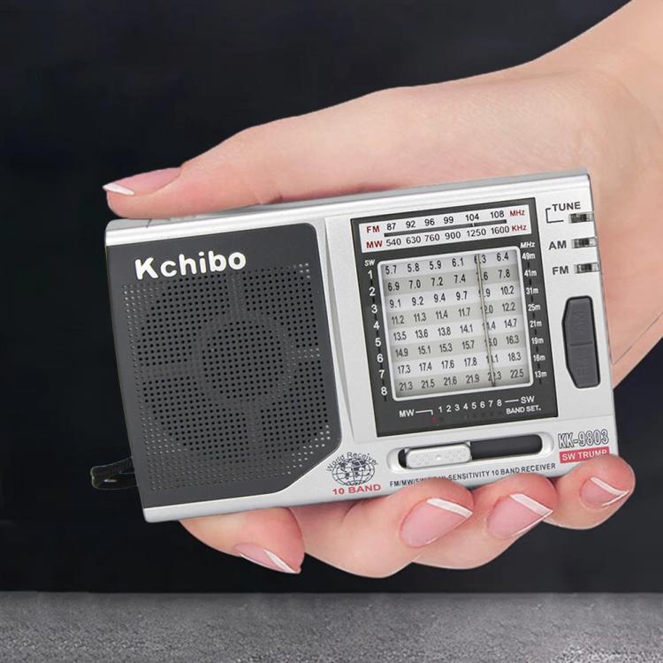 Rádio Portátil Kchibo 10 Bandas AM/FM/SW com Altifalante de Alta Fidelidade Receptor Compacto Multibanda Mini, KK-9803