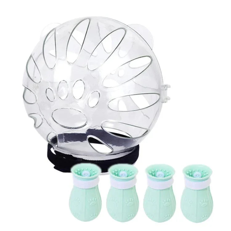 Capuz Espacial para Gato Máscara Anti-Mordida + Capa para Pés de Segunda Geração, Pequeno Verde Claro, Pequeno Rosa, Pequeno Azul Claro, Grande Verde Claro, Grande Rosa, Grande Azul Claro