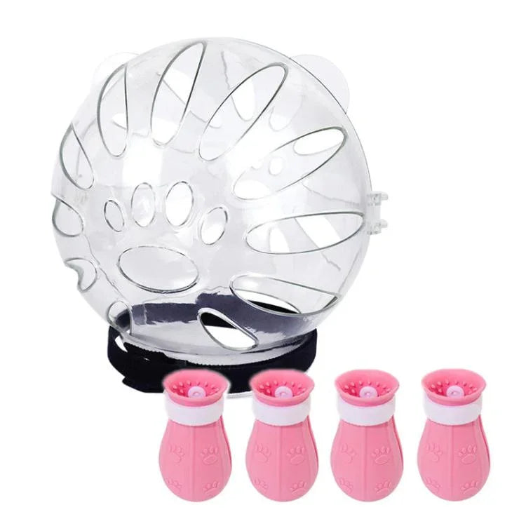 Capuz Espacial para Gato Máscara Anti-Mordida + Capa para Pés de Segunda Geração, Pequeno Verde Claro, Pequeno Rosa, Pequeno Azul Claro, Grande Verde Claro, Grande Rosa, Grande Azul Claro