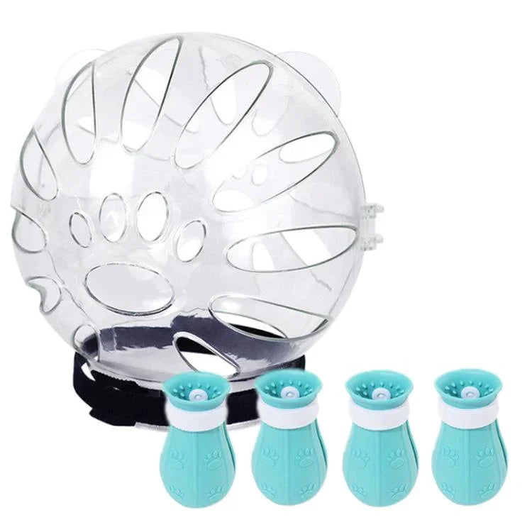 Capuz Espacial para Gato Máscara Anti-Mordida + Capa para Pés de Segunda Geração, Pequeno Verde Claro, Pequeno Rosa, Pequeno Azul Claro, Grande Verde Claro, Grande Rosa, Grande Azul Claro