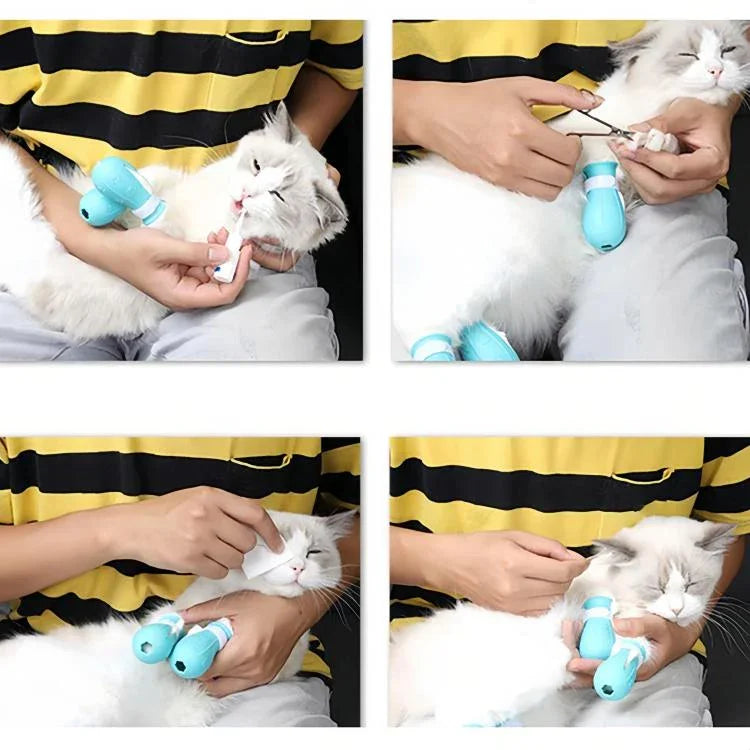Capuz Espacial para Gato Máscara Anti-Mordida + Capa para Pés de Segunda Geração, Pequeno Verde Claro, Pequeno Rosa, Pequeno Azul Claro, Grande Verde Claro, Grande Rosa, Grande Azul Claro