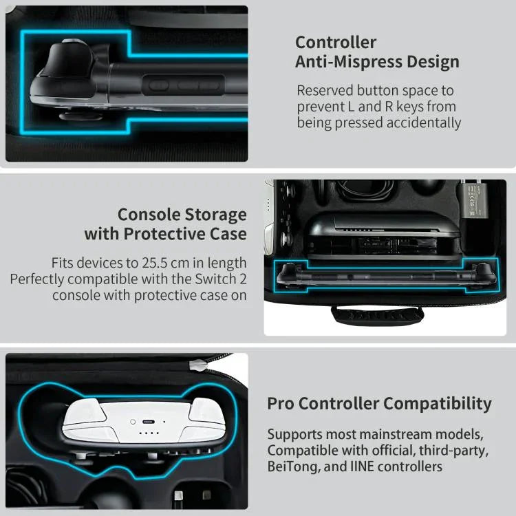 Estojo de Transporte Tudo-em-um JYS NS2323 para Nintendo Switch 2 com Organizador e Alça de Ombro, Compatível com Dock/Consola/Comando Pro/Câmara/Grip/Carregador