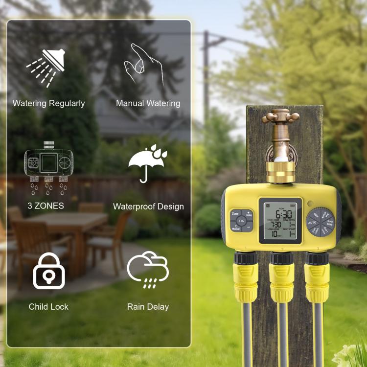 Controlador Inteligente Automático de Rega Exterior com Temporizador de Irrigação Três Vias, Padrão Reino Unido, Padrão EUA