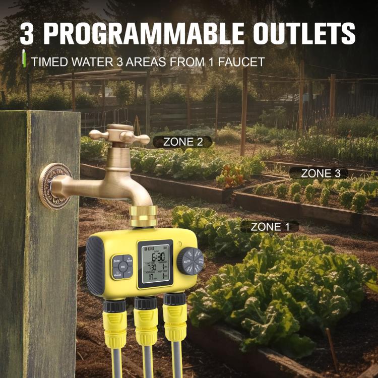 Controlador Inteligente Automático de Rega Exterior com Temporizador de Irrigação Três Vias, Padrão Reino Unido, Padrão EUA