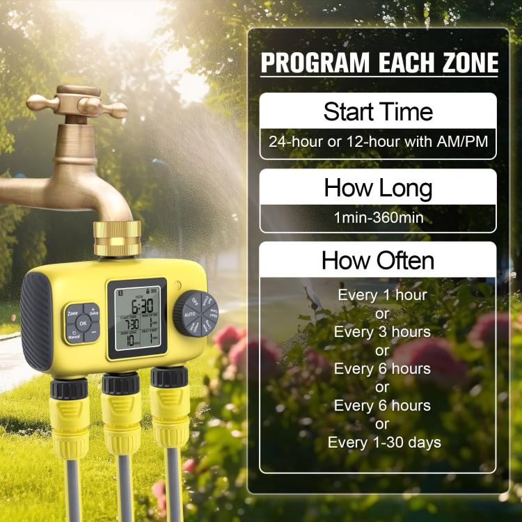 Controlador Inteligente Automático de Rega Exterior com Temporizador de Irrigação Três Vias, Padrão Reino Unido, Padrão EUA