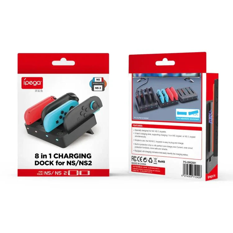 ipega Dock de carregamento 4 em 1 para Nintendo Switch 2/Switch, estação de carregamento para controlador Joy-Con, PG-SW2081