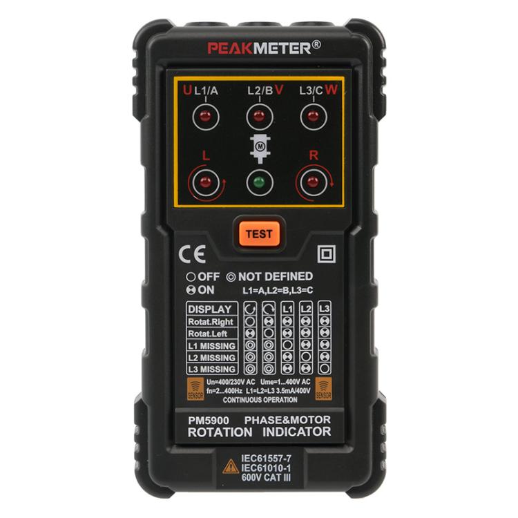Testador de Sequência de Fase de Rotação de Motor AC Trifásico PEAKMETER, PM5900