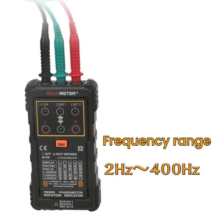 Testador de Sequência de Fase de Rotação de Motor AC Trifásico PEAKMETER, PM5900