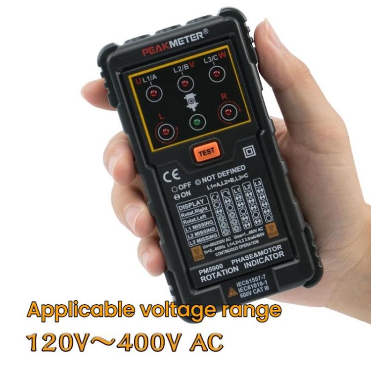 Testador de Sequência de Fase de Rotação de Motor AC Trifásico PEAKMETER, PM5900