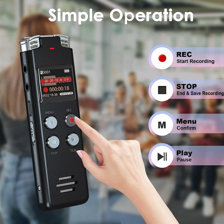 Gravador Digital de Voz Portátil com Cancelamento de Ruído Ativado por Voz para Conferências, 64GB, 128GB