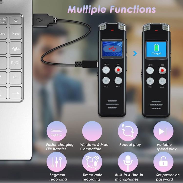 Gravador Digital de Voz Portátil com Cancelamento de Ruído Ativado por Voz para Conferências, 64GB, 128GB