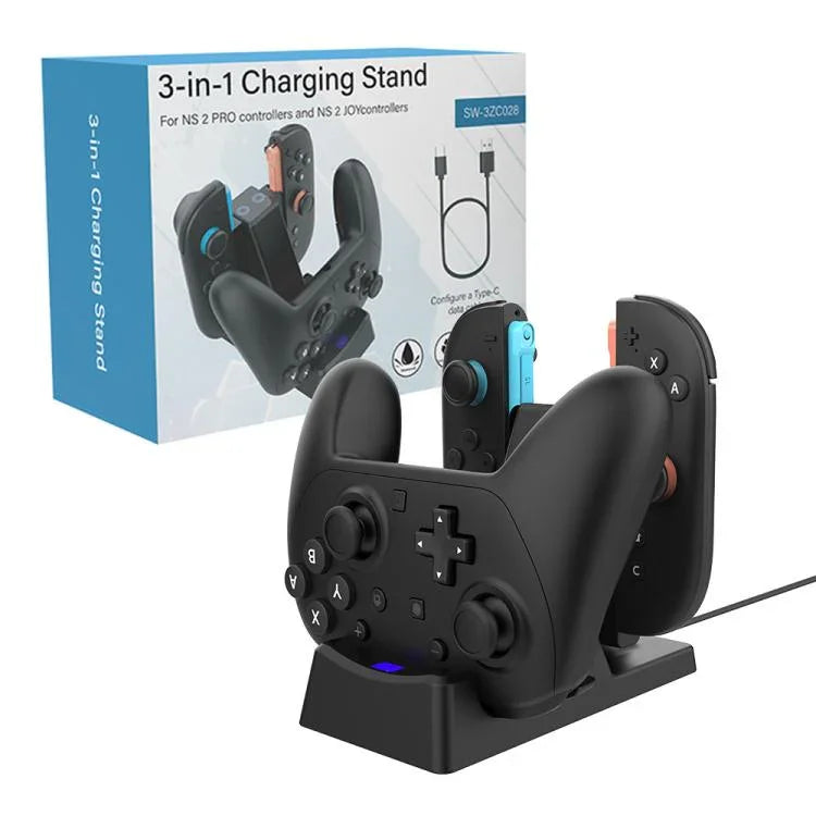 Dock de Carregamento 3 em 1 para Joy-Con e Comando Pro do Nintendo Switch 2 com Indicadores LED, SW-3ZC028
