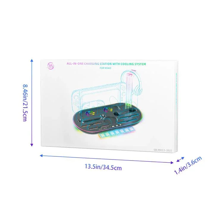 Base de Carregamento com Luz RGB para Nintendo Switch 2 JYS NS2322, Base Integrada de Arrefecimento e Armazenamento de Carregamento