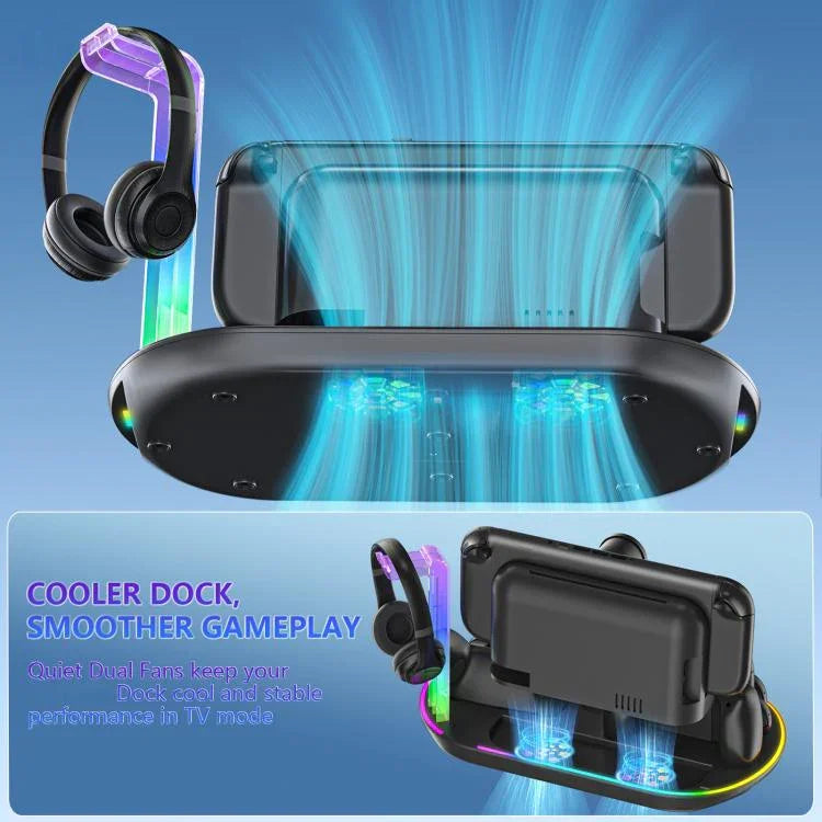 Base de Carregamento com Luz RGB para Nintendo Switch 2 JYS NS2322, Base Integrada de Arrefecimento e Armazenamento de Carregamento