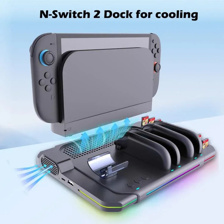 Dock de Carregamento Multifuncional com Arrefecimento, Iluminação RGB e Slots para Cartões para Nintendo Switch 2, SW2139