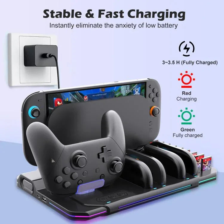 Dock de Carregamento Multifuncional com Arrefecimento, Iluminação RGB e Slots para Cartões para Nintendo Switch 2, SW2139