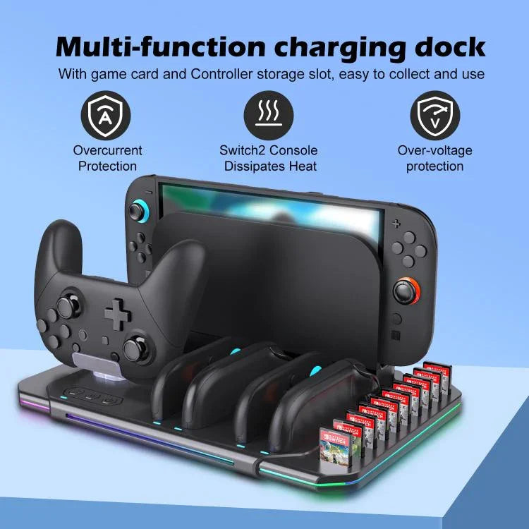 Dock de Carregamento Multifuncional com Arrefecimento, Iluminação RGB e Slots para Cartões para Nintendo Switch 2, SW2139