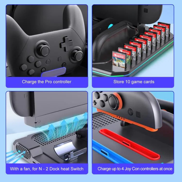 Dock de Carregamento Multifuncional com Arrefecimento, Iluminação RGB e Slots para Cartões para Nintendo Switch 2, SW2139