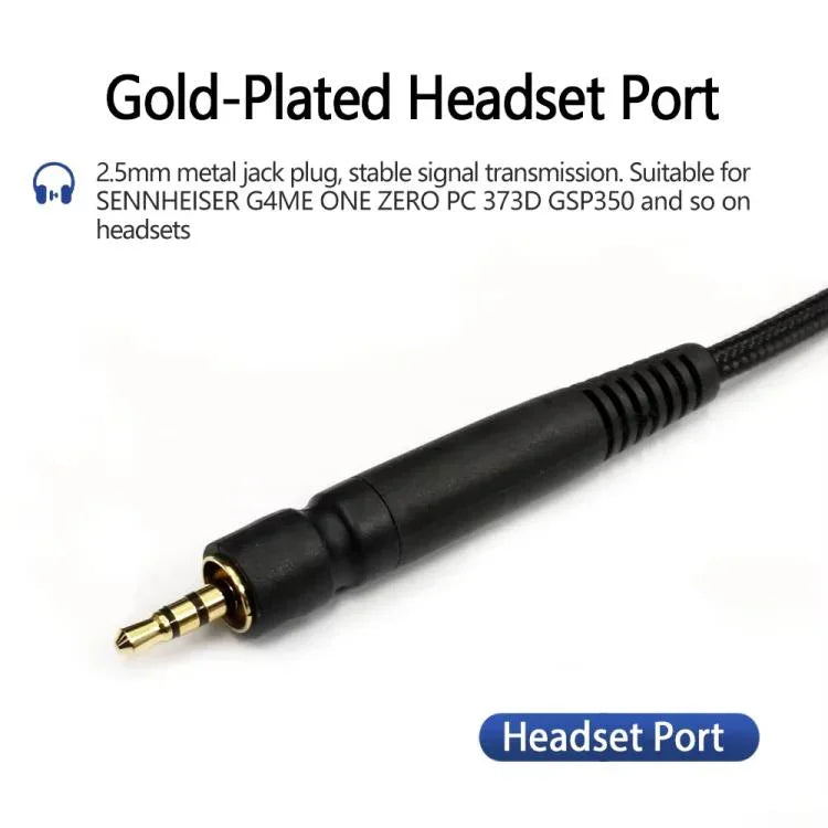 Cabo de auscultadores edição tuning 2m para Sennheiser GAME ONE / GAME ZERO / PC 373D / GSP350 / GSP500 / GSP600, ficha única, ficha dupla