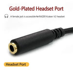 Cabo de extensão 2 em 1 macho para fêmea 3,5mm adaptador de áudio para Razer Kraken V2, ZS0190