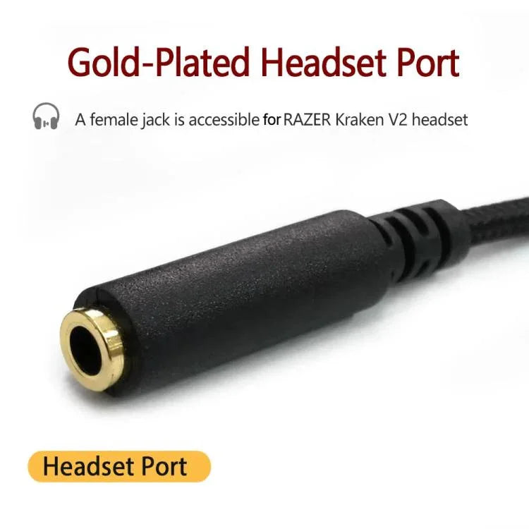 Cabo de extensão 2 em 1 macho para fêmea 3,5mm adaptador de áudio para Razer Kraken V2, ZS0190