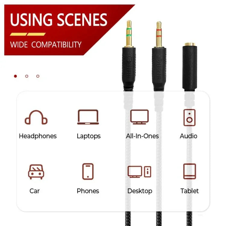 Cabo de extensão 2 em 1 macho para fêmea 3,5mm adaptador de áudio para Razer Kraken V2, ZS0190