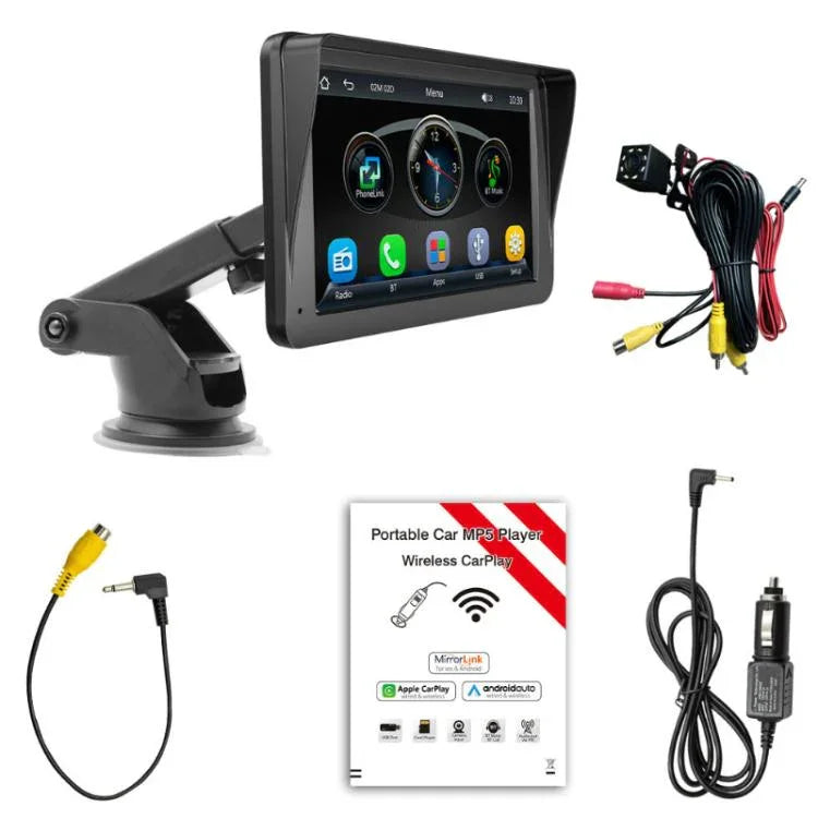 Player para Carro MP5 Wireless CarPlay Ecrã Tátil HD de 7 polegadas + Imagem de Reversão HD com 8 Luzes, X5300 com Câmara de 8 Luzes